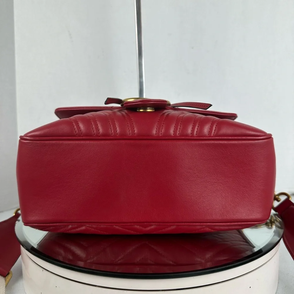 Gucci Red Quilted GG Marmont Crossbody Bag,  Leather And Guitar Straps